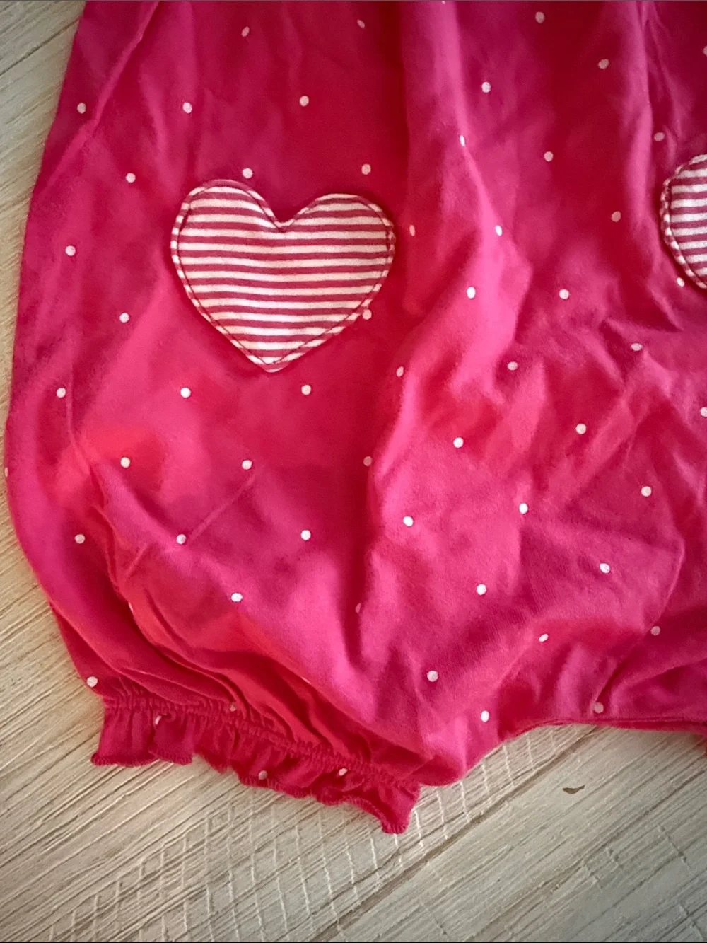 Carter's Fuchsia Polka Dot Heart Romper with Striped Accents, size 6 months